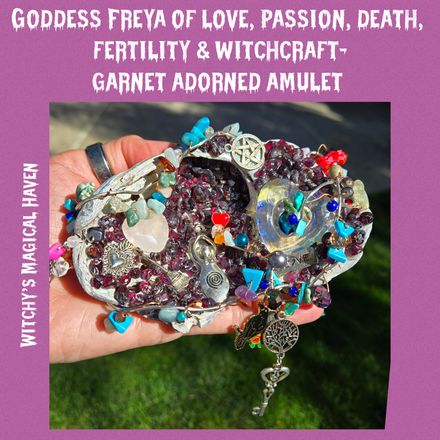 Goddess Freya of Love, Passion, Death, Fertility &amp; Witchcraft Garnet Adorned Amulet