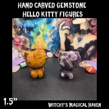 Hand Carved Gemstone Hello Kitty Figures