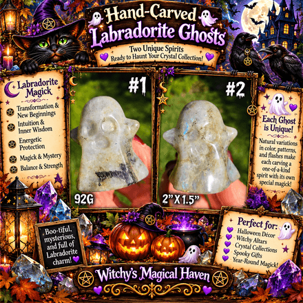 Hand-Carved Labradorite Ghost – Natural Crystal Halloween Figurine