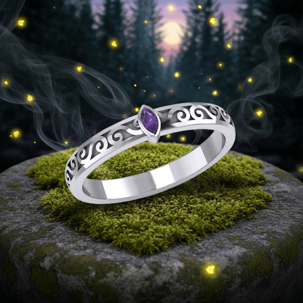 Celtic Spiral Amethyst Marquise Sterling Silver Ring, Size 7