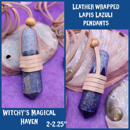 Leather Wrapped Lapis Lazuli Pencil Point Pendant