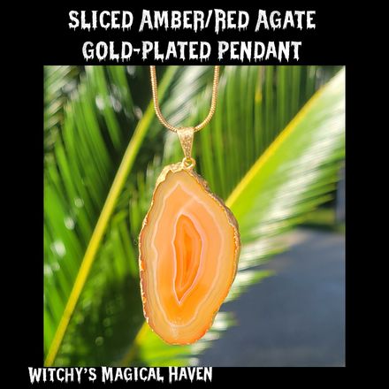 Amber Gold Plated Sliced Agate Crystal Pendant