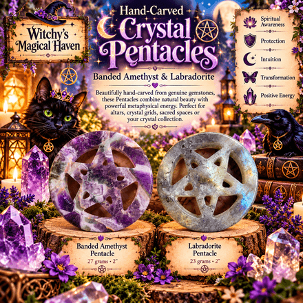 Hand-Carved Crystal Pentacles | Banded Amethyst &amp; Labradorite | 2" Gemstone Altar Stones