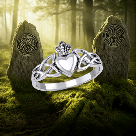 Irish Claddagh and Celtic Knotwork Sterling Silver Ring, Sizes 7, 8 and 10