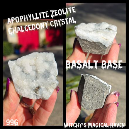 Apophyllite Zeolite Chalcedony Crystal with a Basalt Base