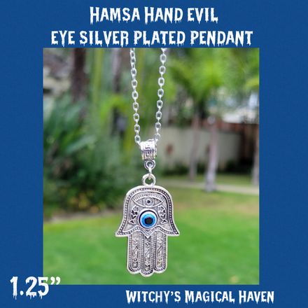 Hamsa Hand Evil Eye Silver Plated Pendant