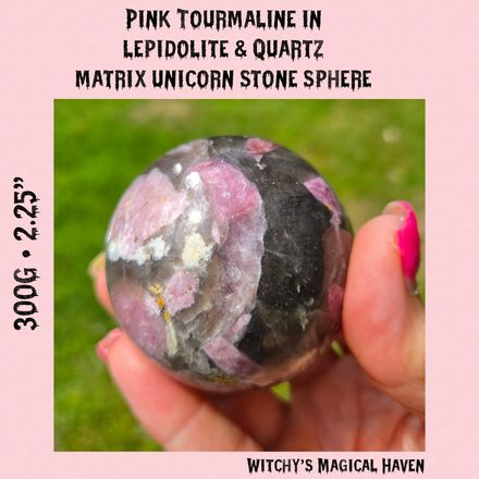 Pink Tourmaline in Lepidolite &amp; Quartz Matrix “Unicorn Stone” Crystal Sphere