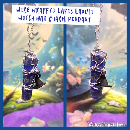 Lapis Lazuli Wire Wrapped Witch Hat Charm Pendant