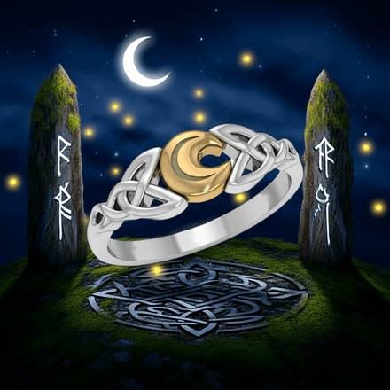 Celtic Moon Spell Sterling Silver with 18k Gold Accent Ring, Sizes 8 &amp; 9