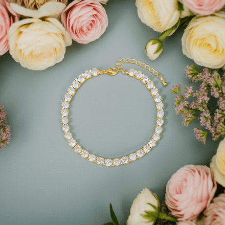 18k Gold Plated Stainless Steel Cubic Zirconia Tennis Bracelet