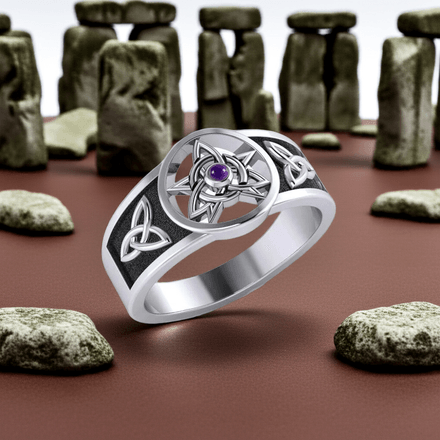 Celtic Trinity Pentacle Amethyst Sterling Silver Ring, size 7 &amp; 8