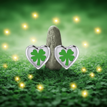 Four-Leaf Clover in Heart Sterling Silver Earrings