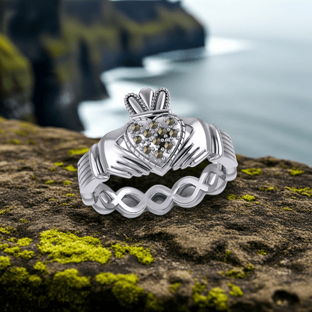 Infinity Claddagh Sterling Silver Ring adorned with Beautiful Marcasite, Sizes 7 &amp; 8
