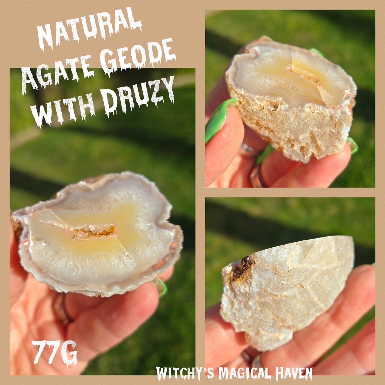 Natural Agate Geode with Druzy Center