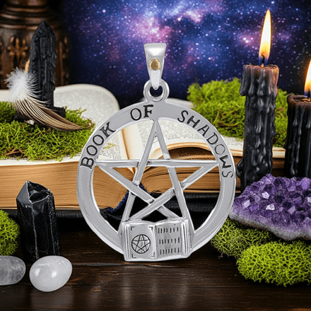 Pentacle Sterling Silver Pendant adorned with a Book of Shadows
