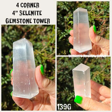 Selenite Gemstone Obelisk 4 Corner 4" Tower