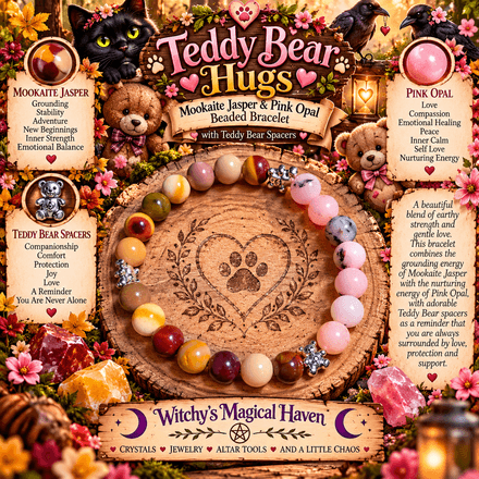 Teddy Bear Hugs Mookaite Jasper, Pink Opal Teddy Bear Charm Bracelet