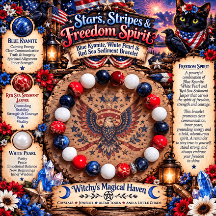 Stars, Stripes &amp; Freedom Spirit, Blue Kyanite, White Pearl, Red Sea Sediment Bracelet
