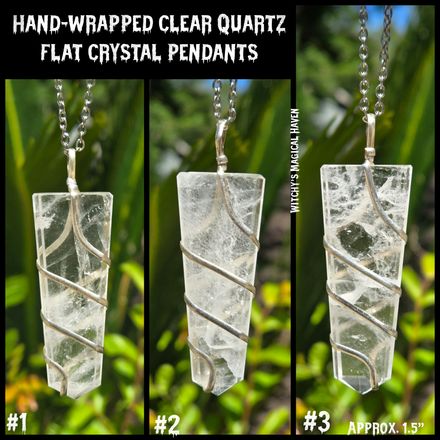 Hand-Wrapped Clear Quartz Crystal Flat Pendants