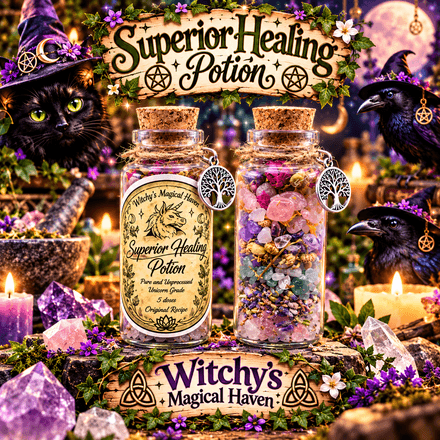 Superior Healing Potion Crystal &amp; Botanical Decorative Potion Bottle