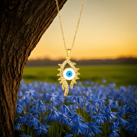 Evil Eye Cubic Zirconia 18k Gold Plated Stainless Steel Pendant