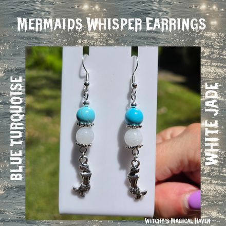 Mermaids Whisper Blue Turquoise &amp; White Jade Earrings