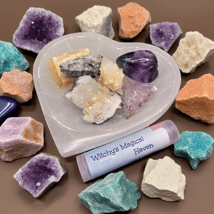Selenite Gemstone Heart Bowl with Surprise Crystals and Lip Balm