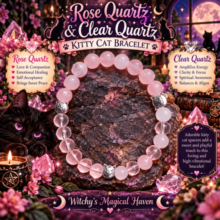 Purrfectly Magical – Rose Quartz &amp; Clear Quartz Kitty Cat Bracelet 