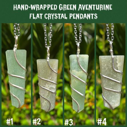 Hand-Wrapped Green Aventurine Crystal Flat Pendants