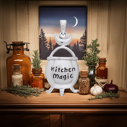 Crescent Moon Kitchen Magic Cauldron Sterling Silver Pendant