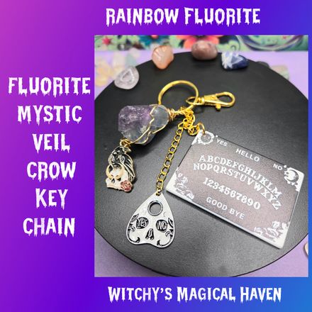 Fluorite Mystic Veil Crow Keychain
