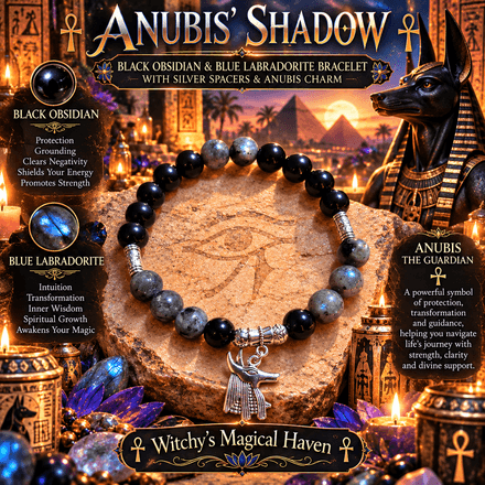 “Anubis’ Shadow” Black Obsidian &amp; Blue Labradorite Bracelet