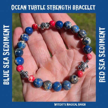 Ocean Turtle Strength Blue &amp; Red Sea Sediment Jasper Bracelet