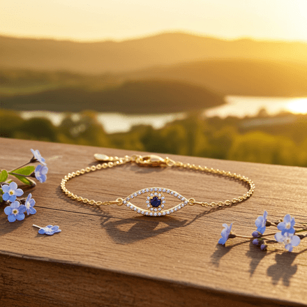 Evil Eye Cubic Zirconia 18k Gold Plated Stainless Steel Bracelet