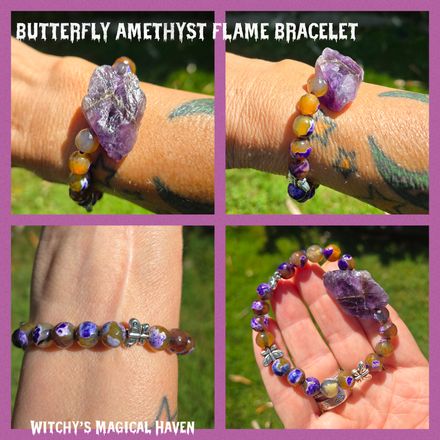 Butterfly Amethyst Flame Agate Beaded Bracelet