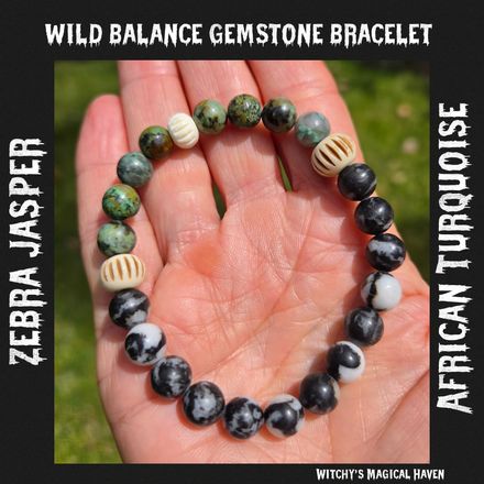 Wild Balance, Zebra Jasper, African Turquoise Bone Beaded Bracelet