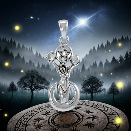 Pagan Goddess of the Spirits Crescent Moon Pentacle Pendant
