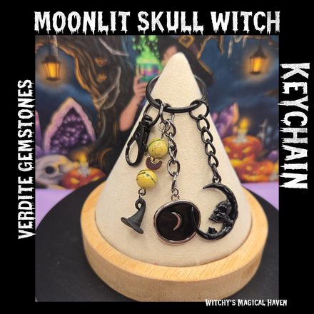 Moonlit Skull Witch Verdite Keychain