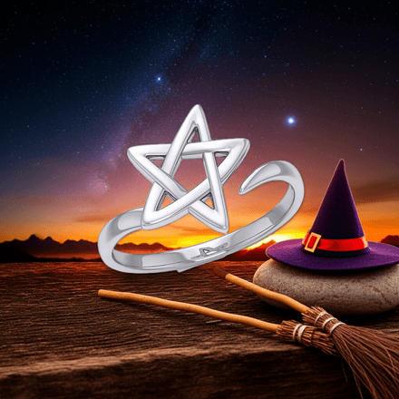 Pentacle Star Wrap Sterling Silver Ring, Sizes 6 and 7