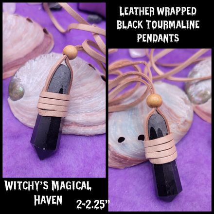 Leather Wrapped Black Tourmaline Pencil Point Pendant