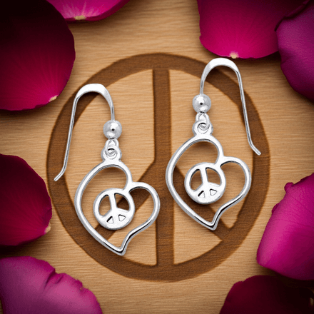 Heart Love Peace Sterling Silver Earrings