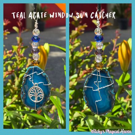 Teal Agate with Tree of Life Charm Window Suncatcher