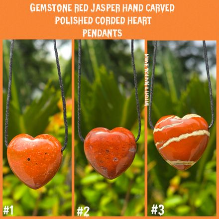 Red Jasper Gemstone Corded Puffy Heart Pendants