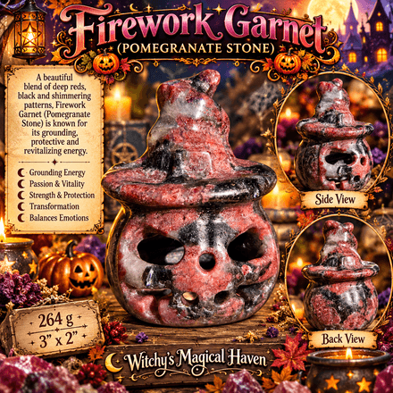 Firework Garnet (Pomegranate Stone) Pumpkin with Witch Hat