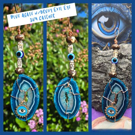 Blue Agate Evil Eye Window Suncatcher
