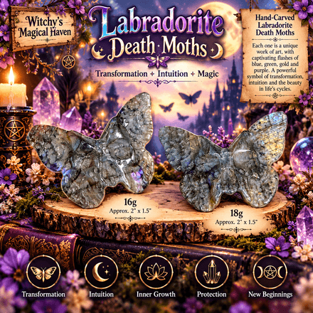 Hand-Carved Labradorite Death Moths | Crystal Moth Figurines | Transformation &amp; Protection