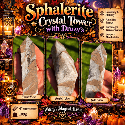 Sphalerite Crystal Tower with Natural Druzy Pockets – 4" | 109g