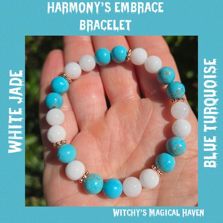 White Jade, Blue Turquoise Harmony's Embrace Gemstone Bracelet