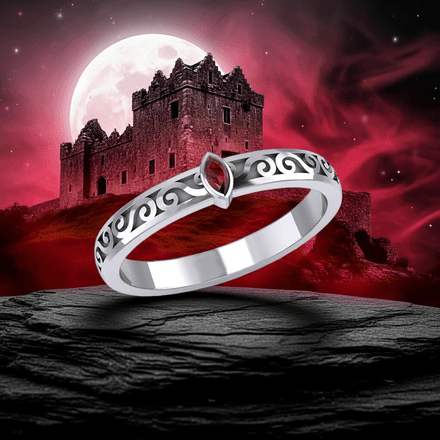 Celtic Spiral Garnet Marquise Sterling Silver Ring, Size 8