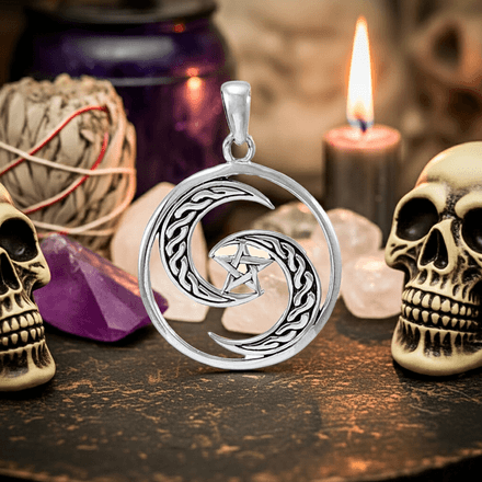 Celtic Crescent Moons Pentagram Sterling Silver Pendant
